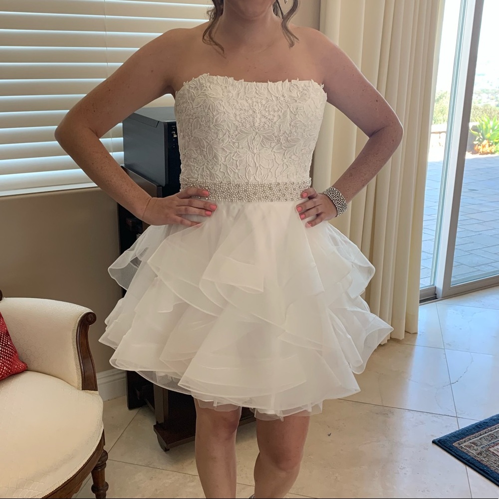 Jovani JVN3099 White Strapless Cocktail Dress 12 - Picture 2 of 3